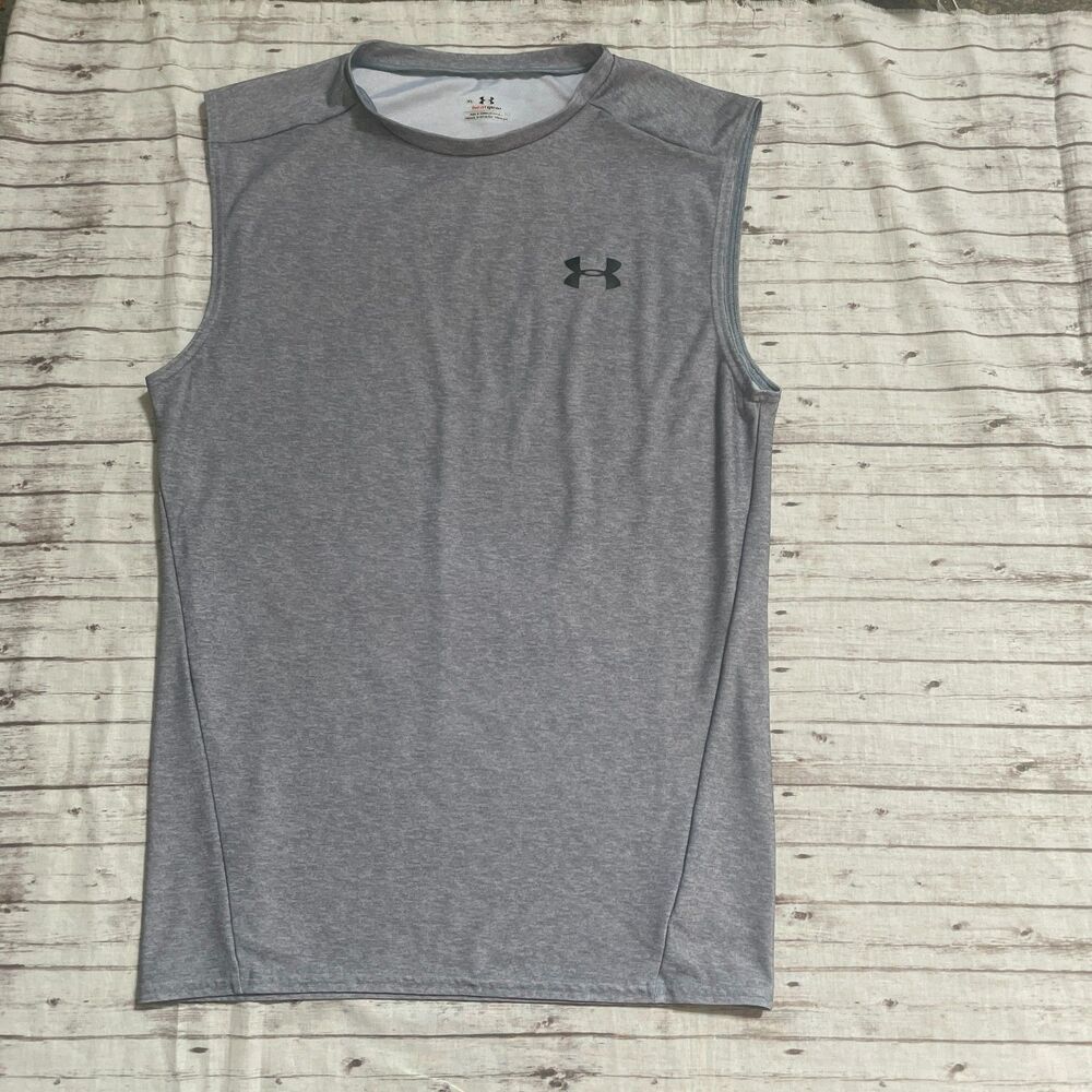 Under Armour Shirt Mens Size XL Gray  Heat Gear Tank Top Sleeveless Active